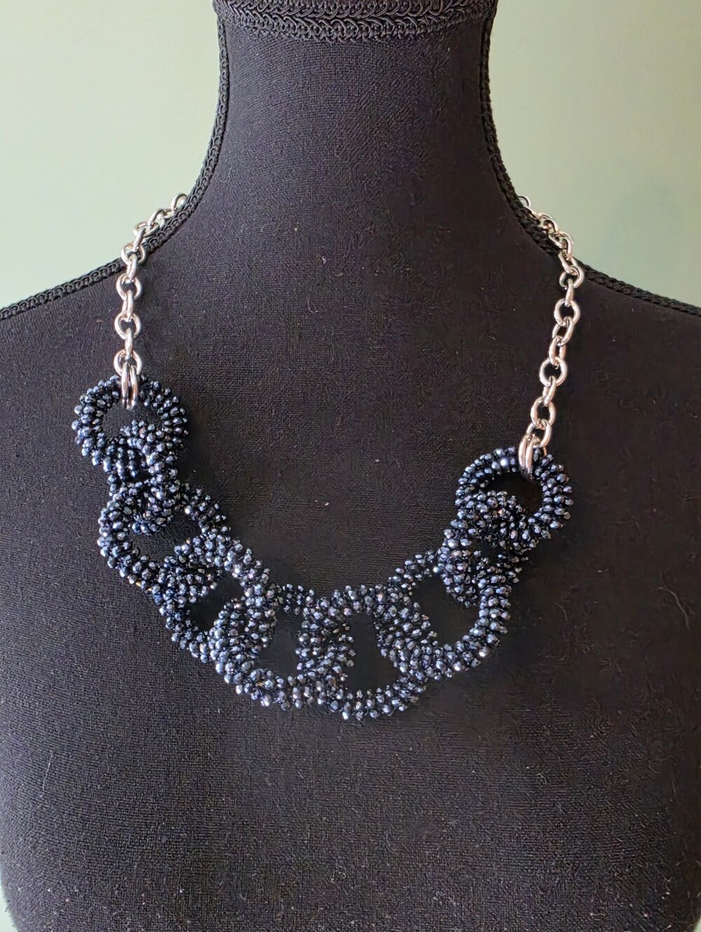 Dark Blue Beaded Statement Necklace - Women Jewelry